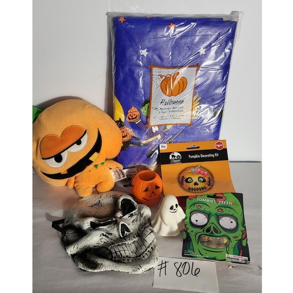 Halloween Decor Lot Plush Mask Ghost Pumpkin Decorating Kit Zombie Teeth - Picture 4 of 5